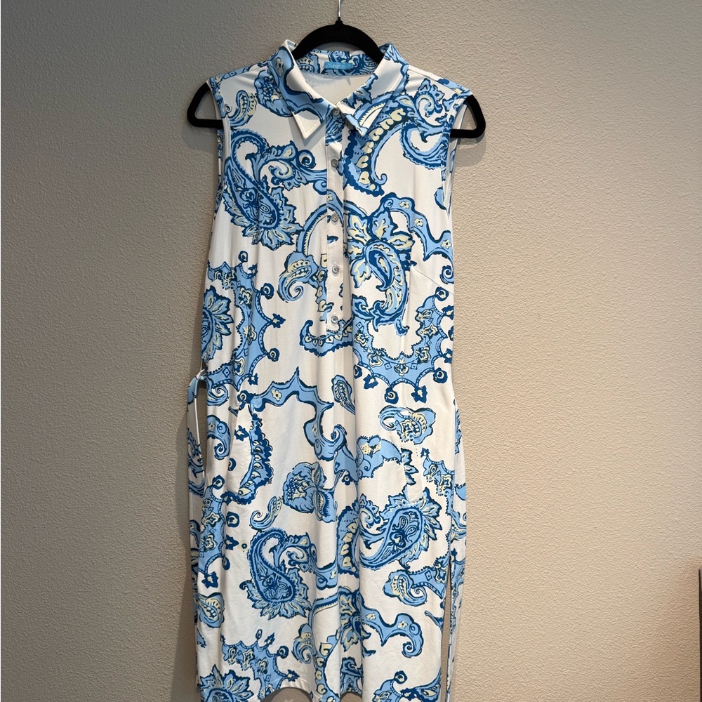 J. McLaughlin Blue and White Paisley Midi Dress